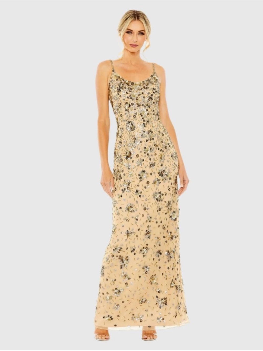 Mac Duggal Floral Embellished Scoop Neck Evening Gown 5477 Nwt